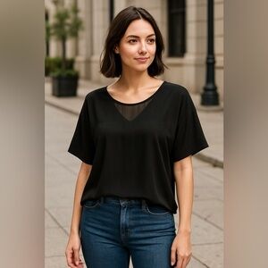 Lulus Women's Black Sheer Bodice Back Tie Boxy Top NWT M #1403